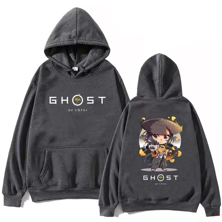 Ghost Of Yotei Kawaii Grey Hoodie — Premium Streetwear by Huzi Style