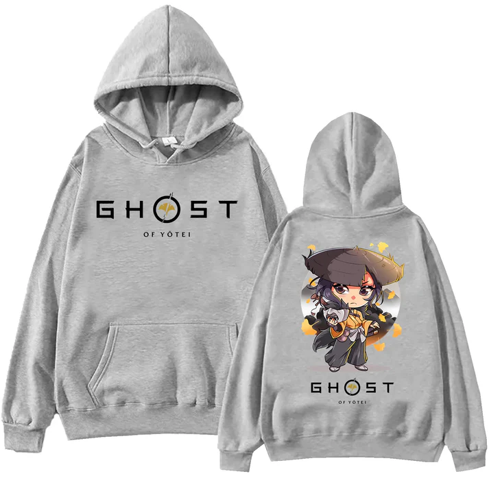 Ghost Of Yotei Kawaii Grey Hoodie — Premium Streetwear by Huzi Style