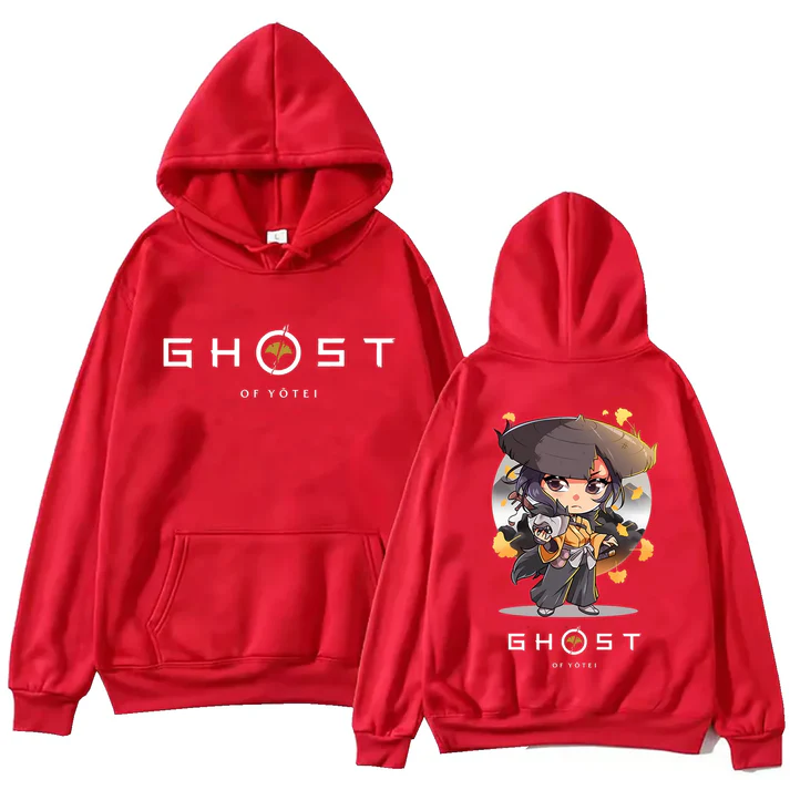 Ghost Of Yotei Kawaii Red Hoodie — Premium Streetwear by Huzi Style
